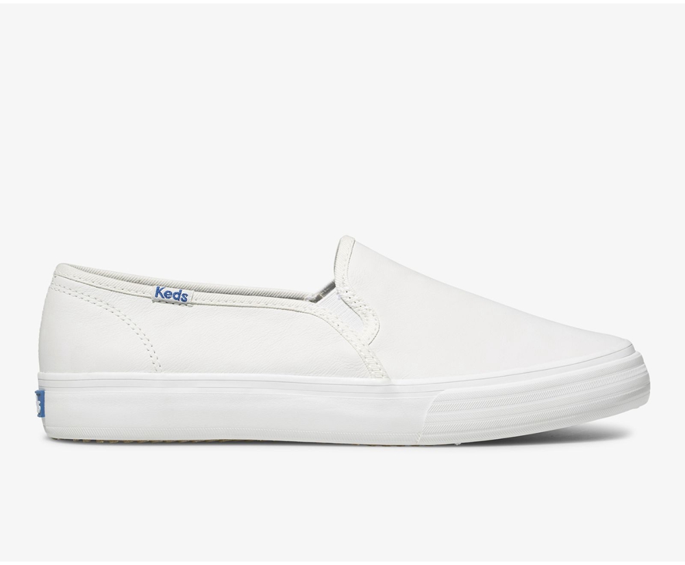 Slip Ons Keds Femme Blanche - Double Decker Cuir - 273-XPTOUK